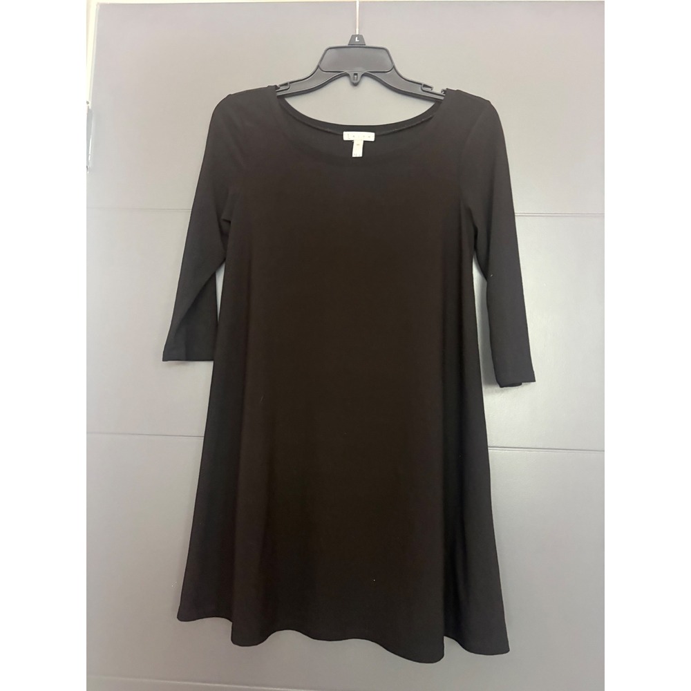 Leith Womens Black‎ Shift Dress 3/4 Sleeve Scoop Neck Solid Mini Dress XS